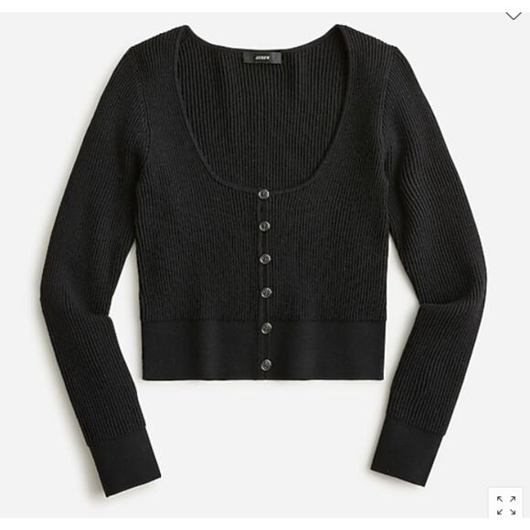 J Crew Black Cropped ScoopNeck Ribbed Stretch Cardigan Slim Size XS - Picture 1 of 6
